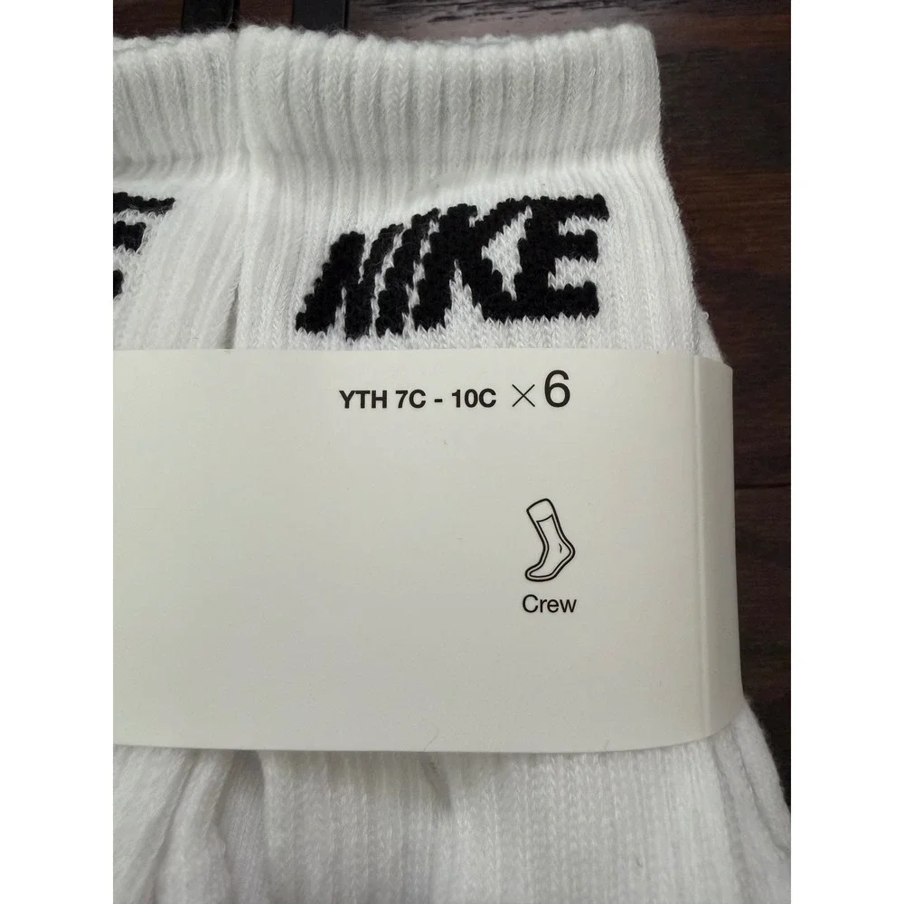 Nike Kids Everyday Cushioned Crew Socks 6 Pack White Black XXS 7C-10C BN0509-F00